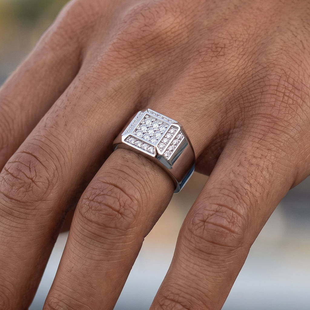 925 Silver & VVS1 Moissanite Men's Diamond Wedding Band Ring