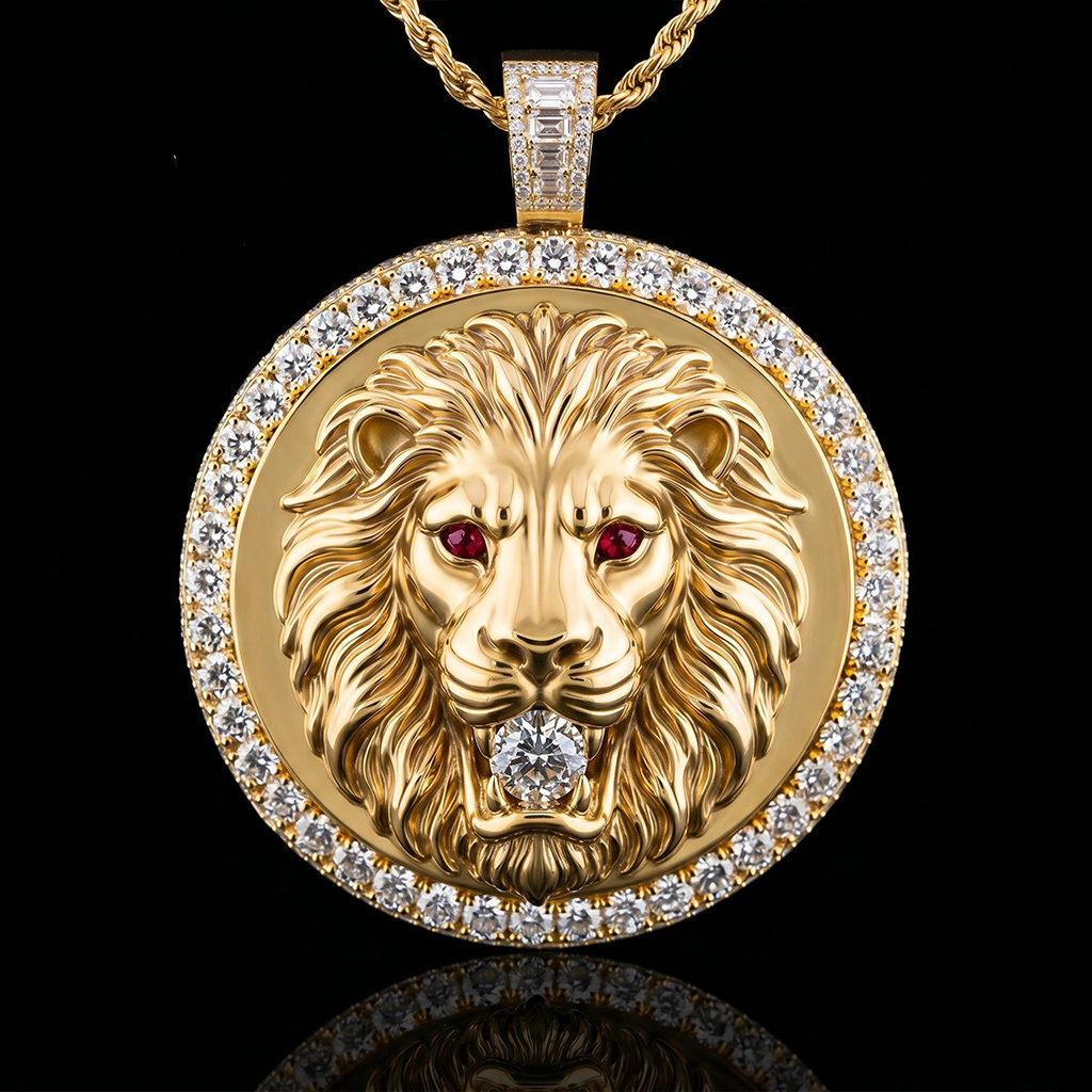 Iced Out Lion Medallion Pendant Iced Out Lion Medallion Pendant