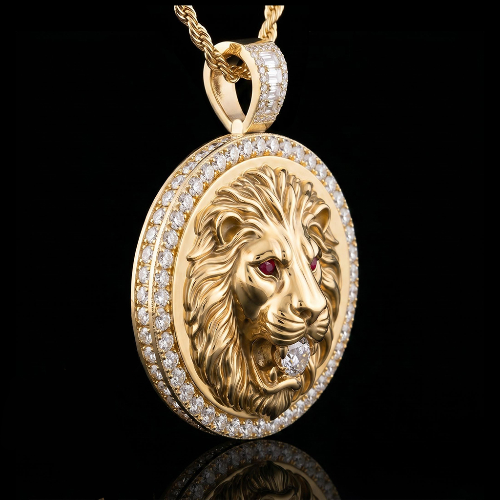 Iced Out Lion Medallion Pendant Iced Out Lion Medallion Pendant