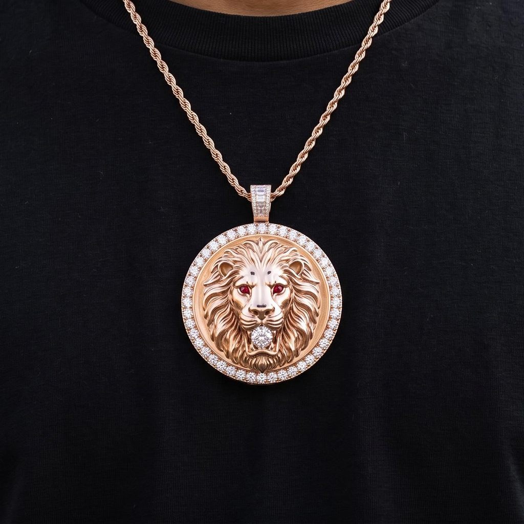 Iced Out Lion Medallion Pendant Iced Out Lion Medallion Pendant