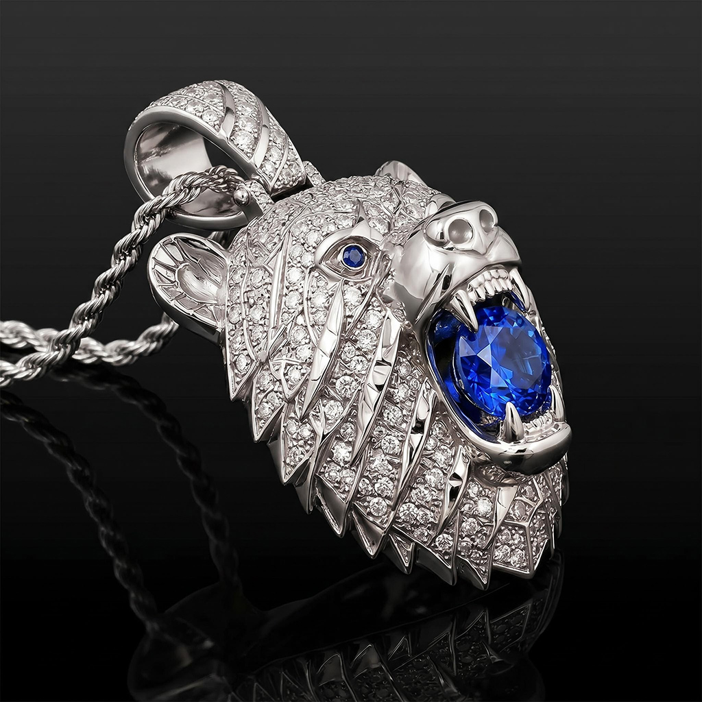 Iced Out Sapphire Bear Pendant