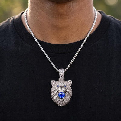 Iced Out Sapphire Bear Pendant