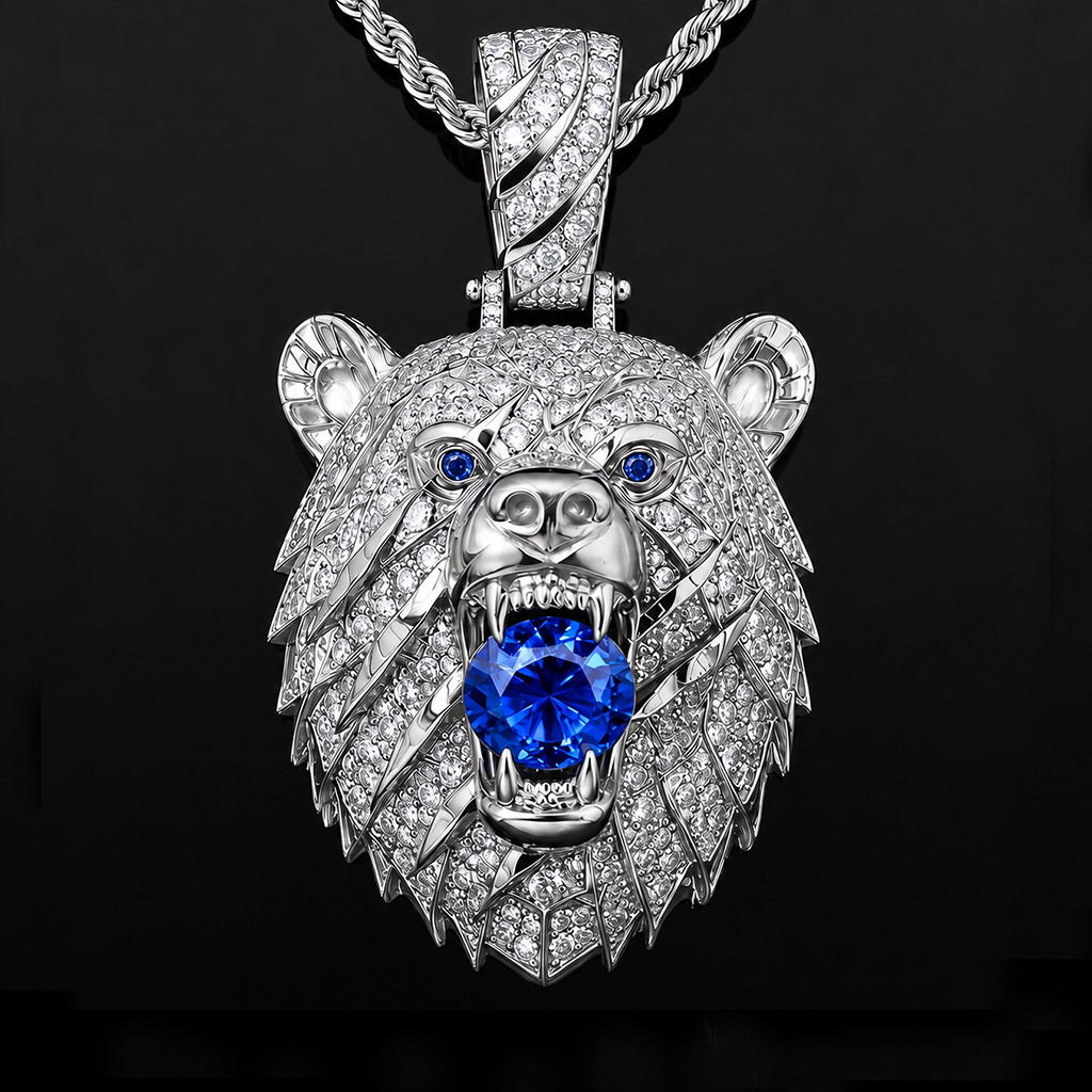 Iced Out Sapphire Bear Pendant