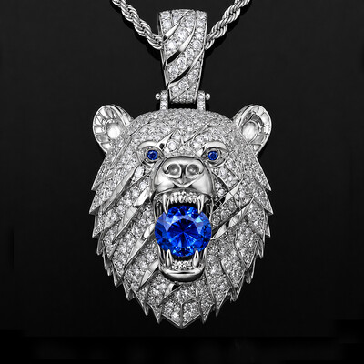 Iced Out Sapphire Bear Pendant