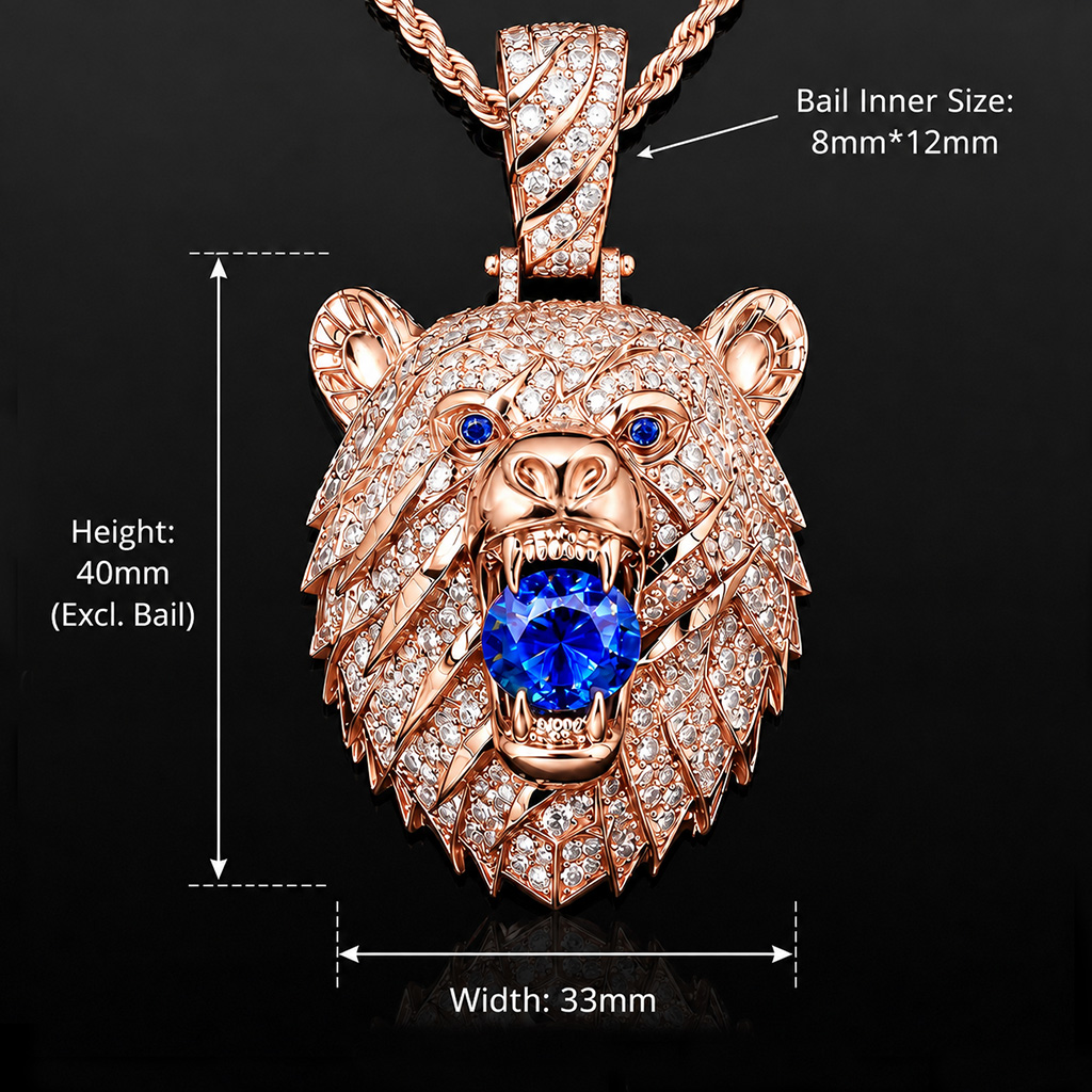 Iced Out Sapphire Bear Pendant