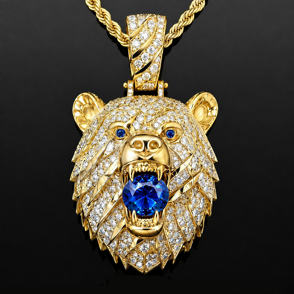 Iced Out Sapphire Bear Pendant