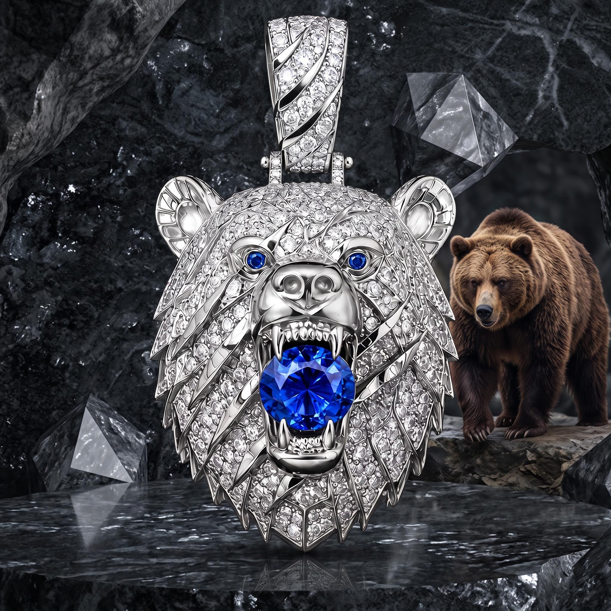 Iced Out Sapphire Bear Pendant