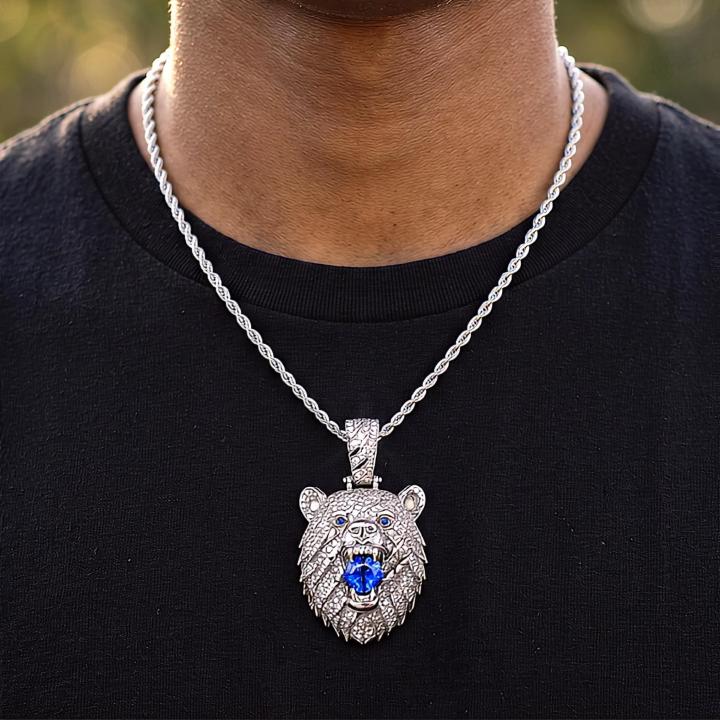 Iced Out Sapphire Bear Pendant