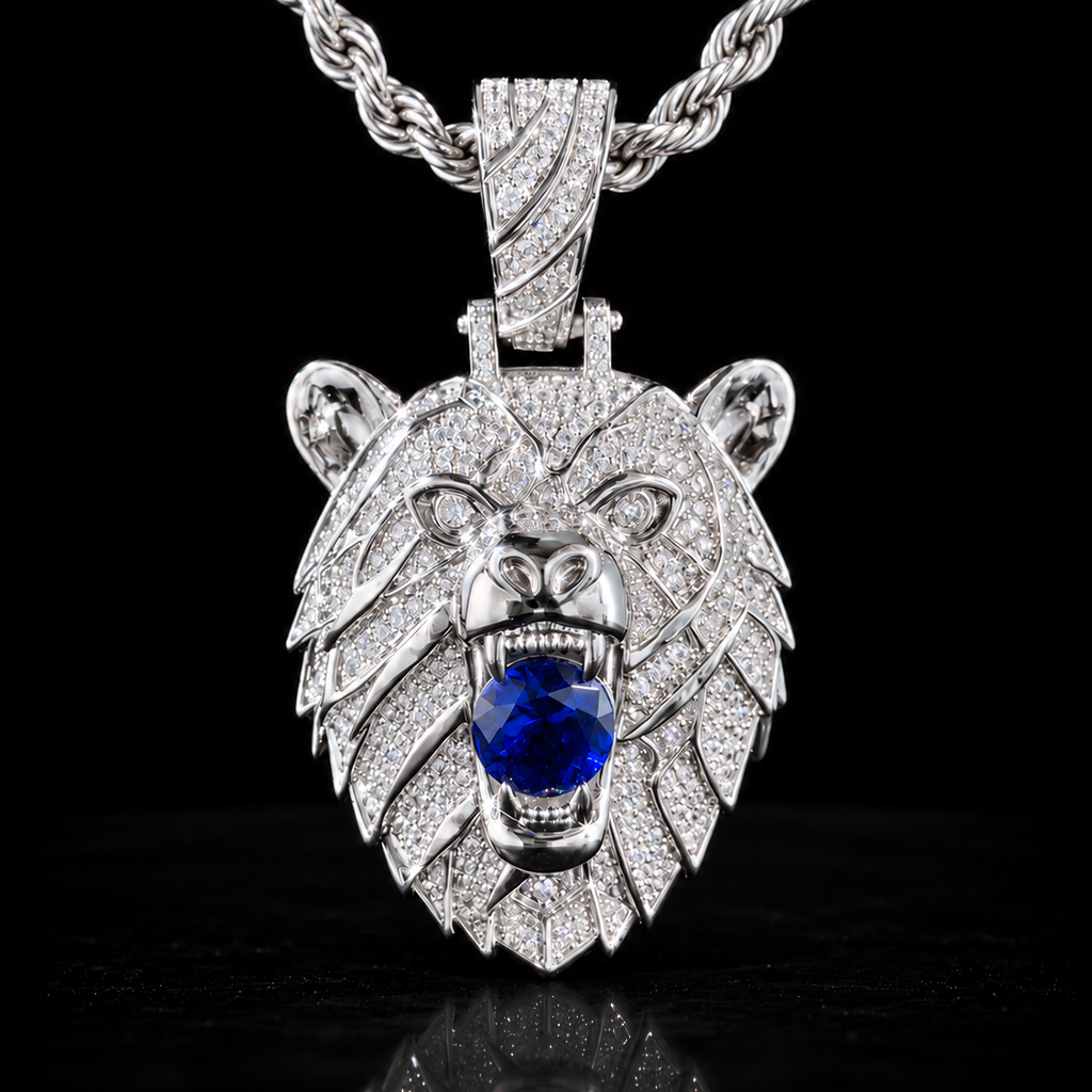 Iced Out Sapphire Bear Pendant