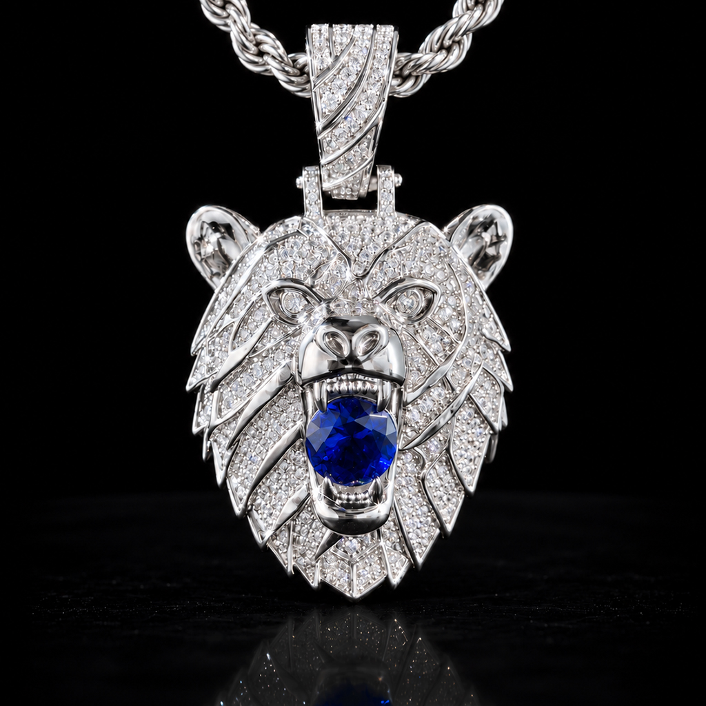 Iced Out Sapphire Bear Pendant