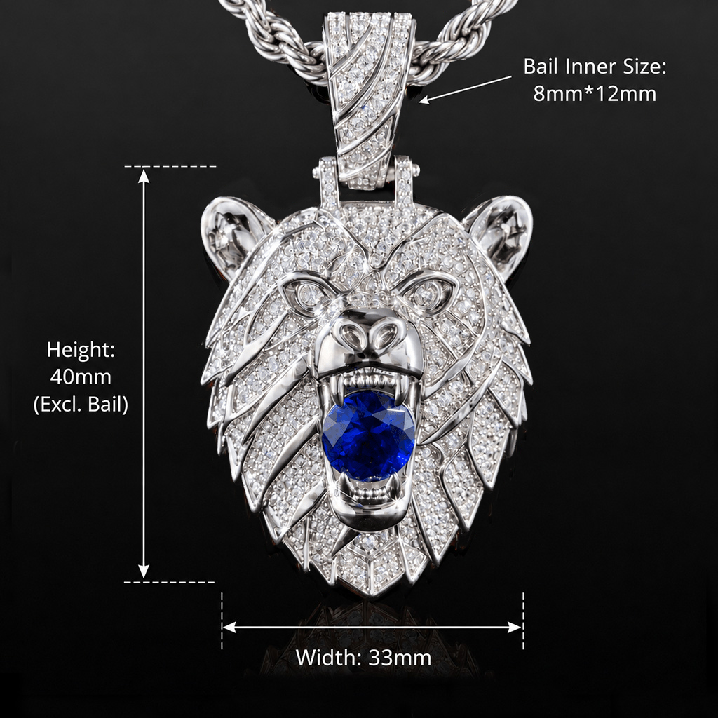 Iced Out Sapphire Bear Pendant