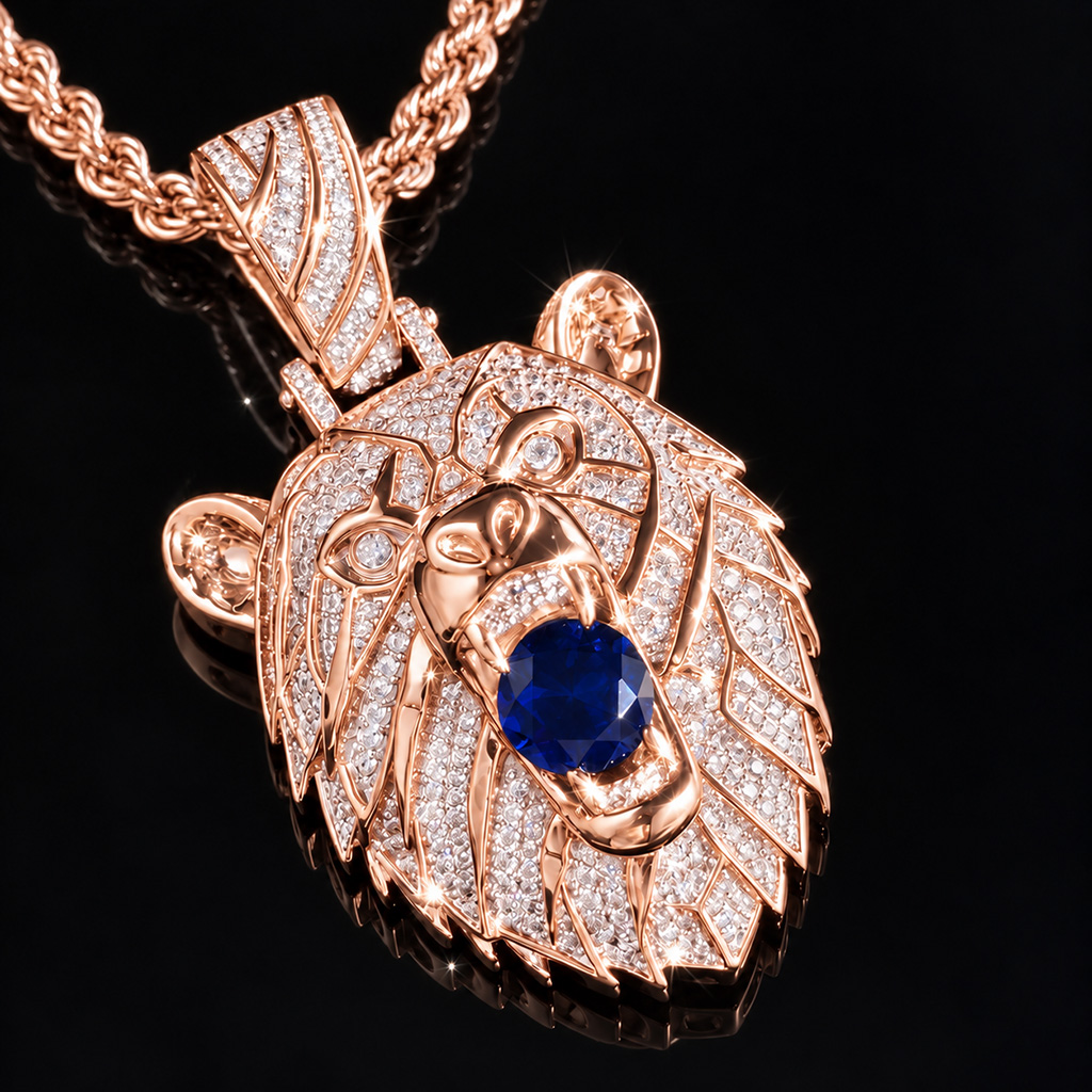 Iced Out Sapphire Bear Pendant