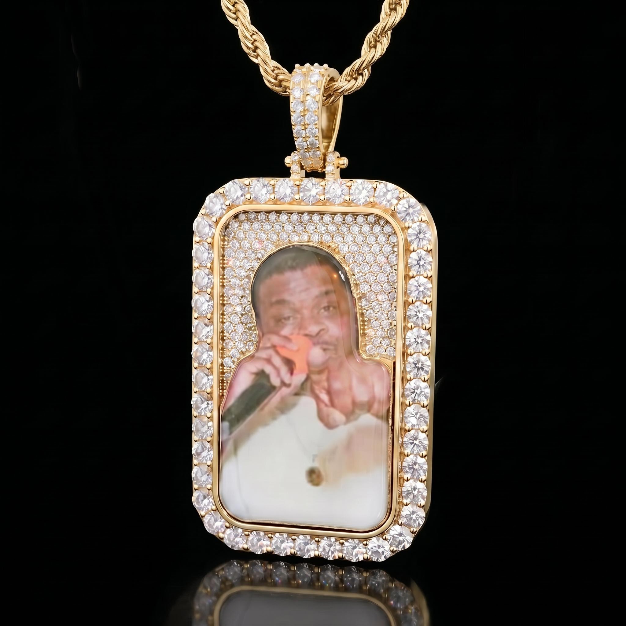 Iced Out Dog Tag Custom Photo Pendant Iced Out Dog Tag Custom Photo Pendant