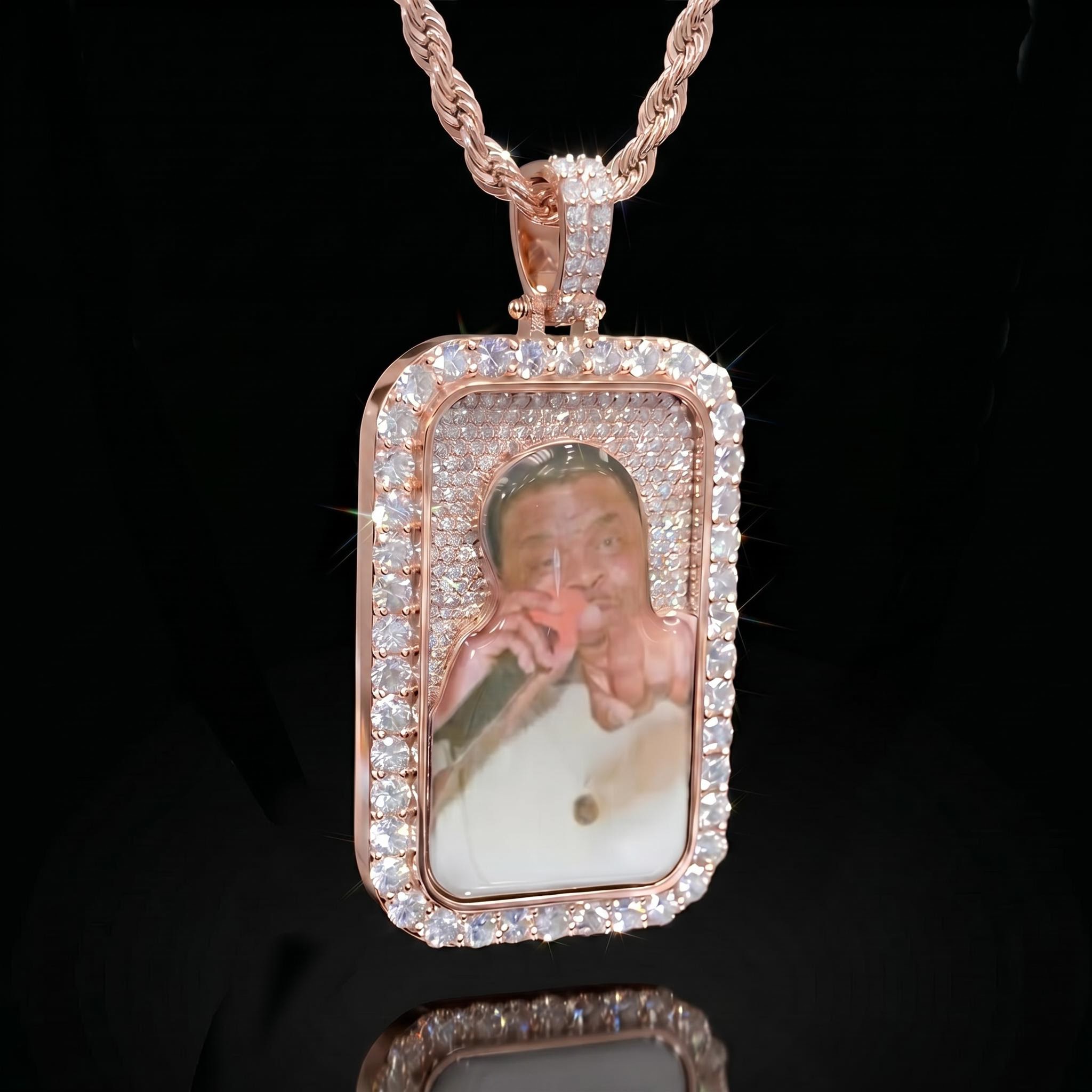 Iced Out Dog Tag Custom Photo Pendant Iced Out Dog Tag Custom Photo Pendant