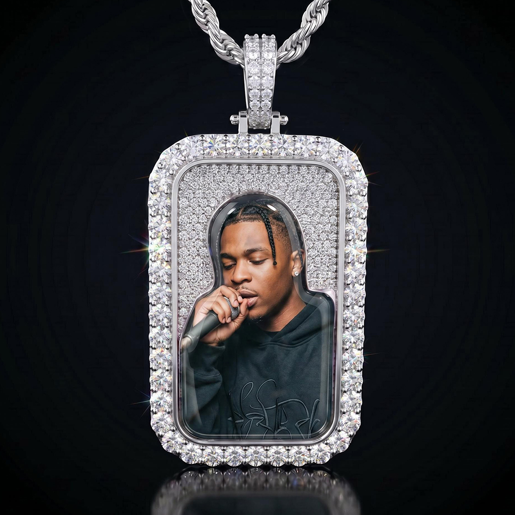 Iced Out Dog Tag Custom Photo Pendant Iced Out Dog Tag Custom Photo Pendant