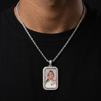 Iced Out Dog Tag Custom Photo Pendant