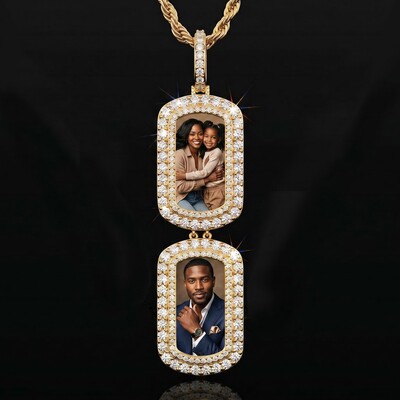 Iced Out Double Dog Tag Custom Photo Pendant