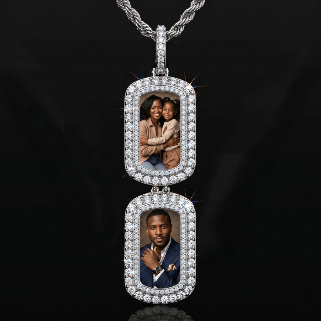 Iced Out Double Dog Tag Custom Photo Pendant
