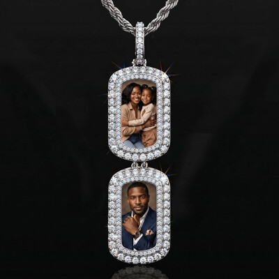 Iced Out Double Dog Tag Custom Photo Pendant