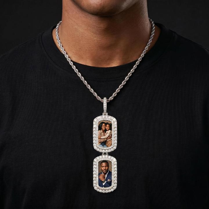 Iced Out Double Dog Tag Custom Photo Pendant
