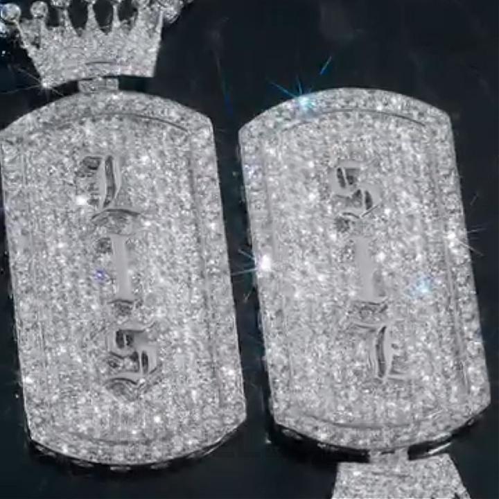 Iced Out Crown Old English Custom Name Dog Tag Pendant