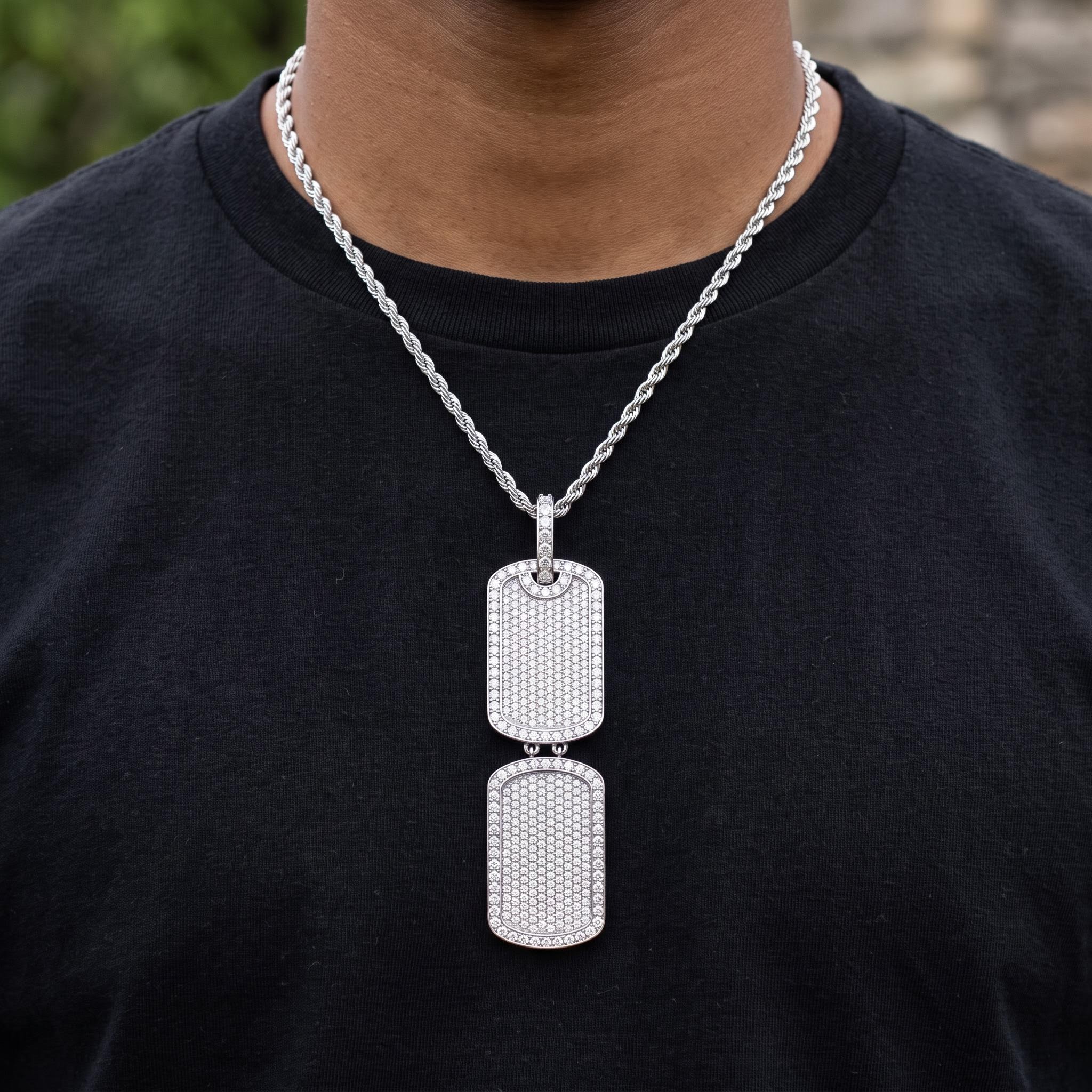 Iced Out Double Dog Tag Pendant Iced Out Double Dog Tag Pendant