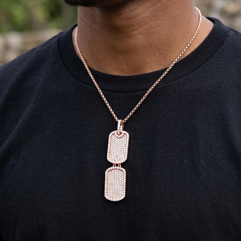 Iced Out Double Dog Tag Pendant Iced Out Double Dog Tag Pendant