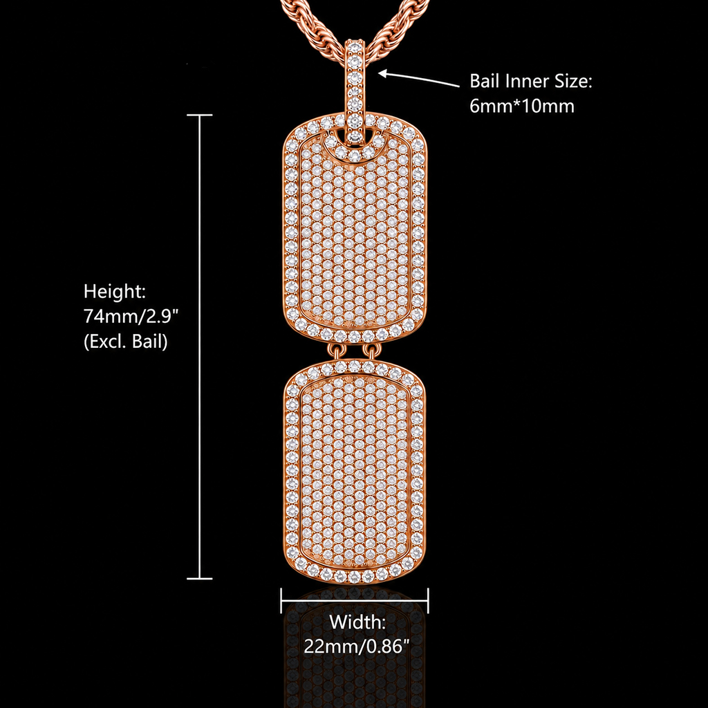 Iced Out Double Dog Tag Pendant Iced Out Double Dog Tag Pendant