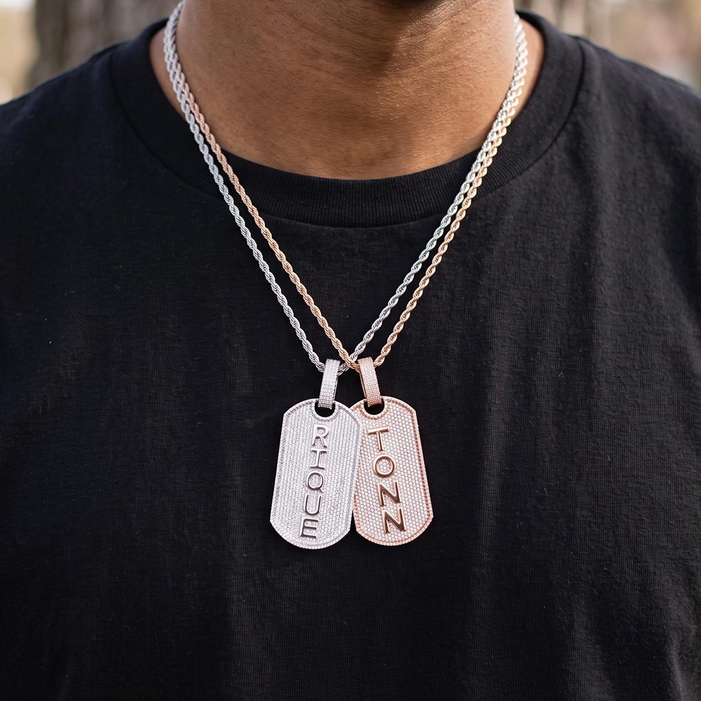 Iced Out Custom Name Dog Tag Pendant Iced Out Custom Name Dog Tag Pendant