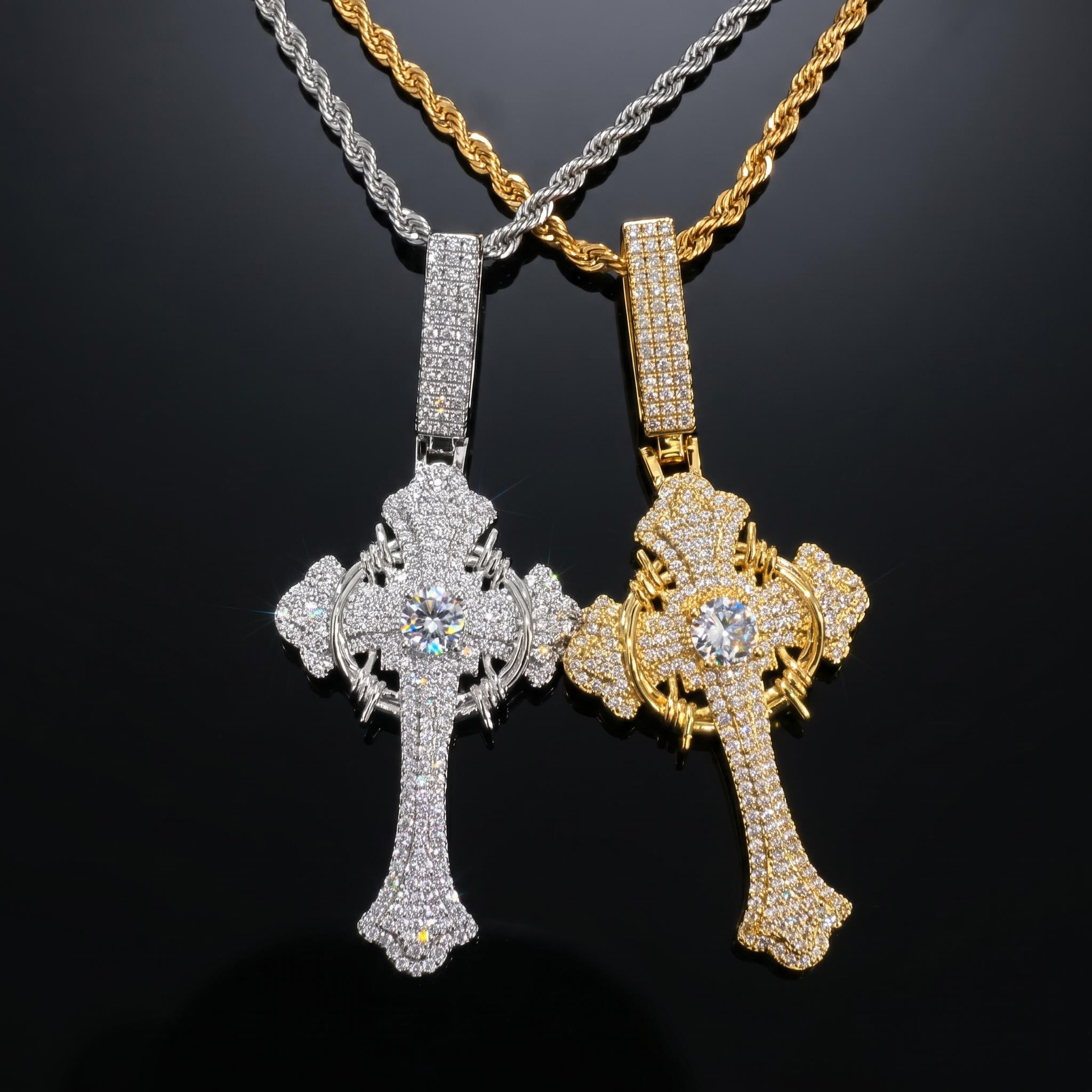 Iced Out Crown of Thorns Cross Pendant Iced Out Crown of Thorns Cross Pendant