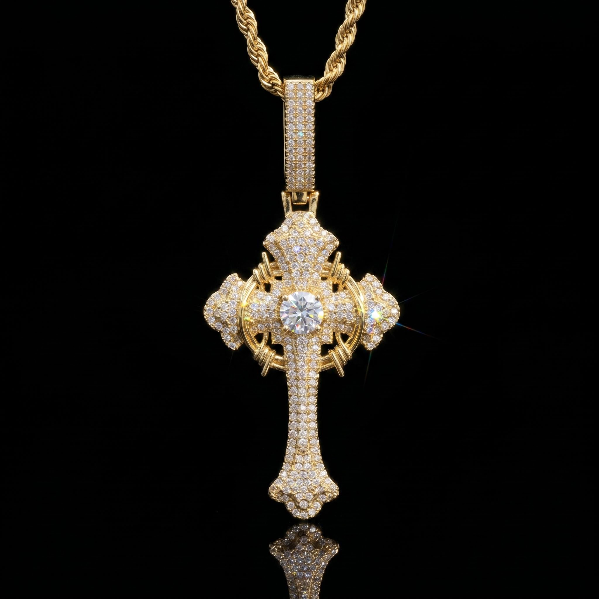 Iced Out Crown of Thorns Cross Pendant Iced Out Crown of Thorns Cross Pendant