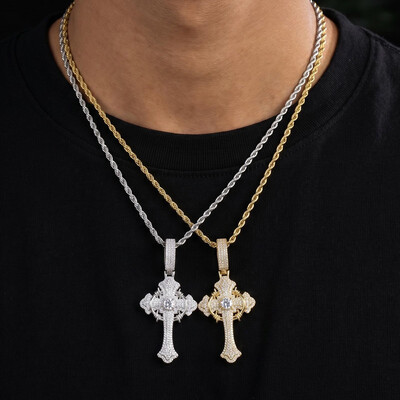 Iced Out Crown of Thorns Cross Pendant