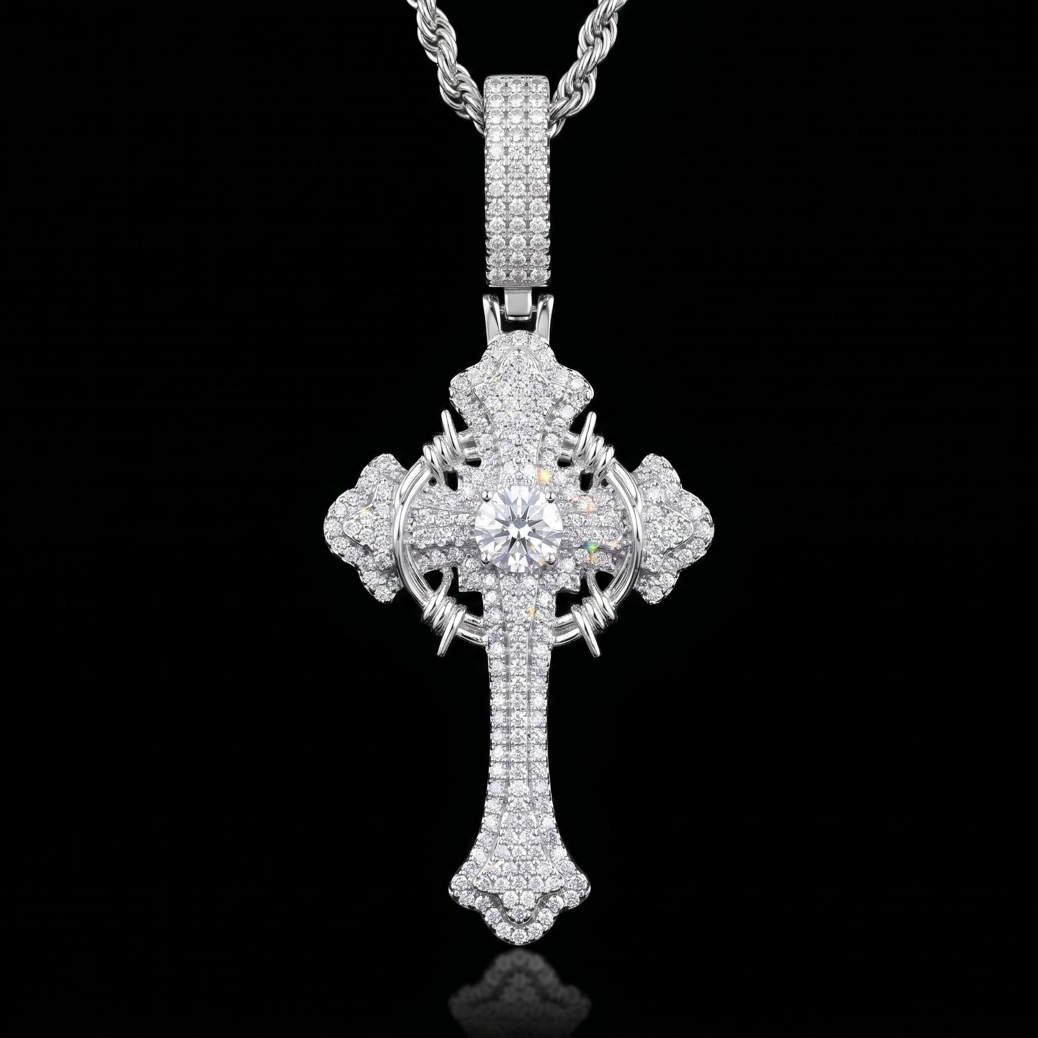 Iced Out Crown of Thorns Cross Pendant Iced Out Crown of Thorns Cross Pendant