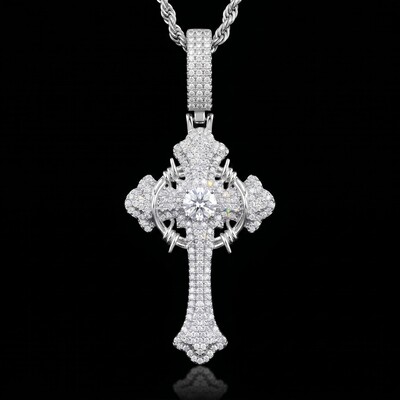 Iced Out Crown of Thorns Cross Pendant