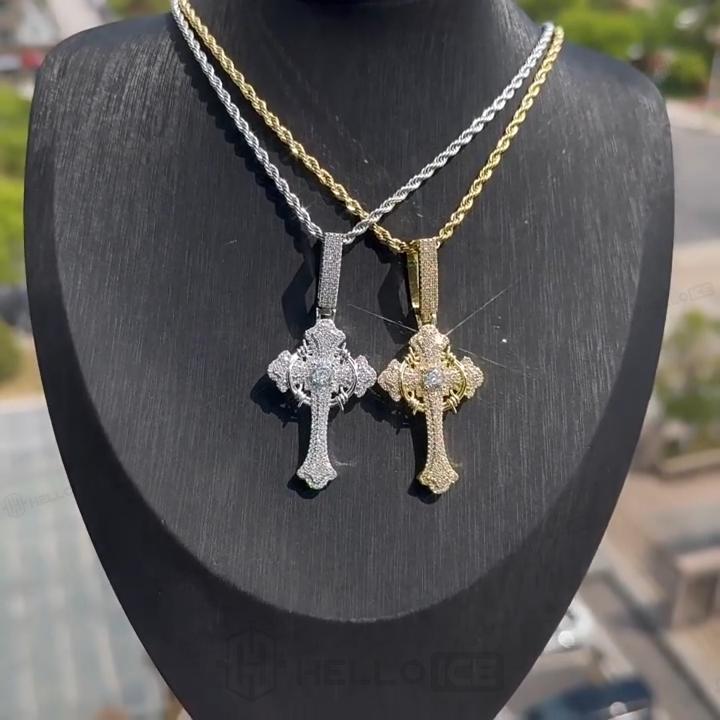 Iced Crown of Thorns Cross Pendant