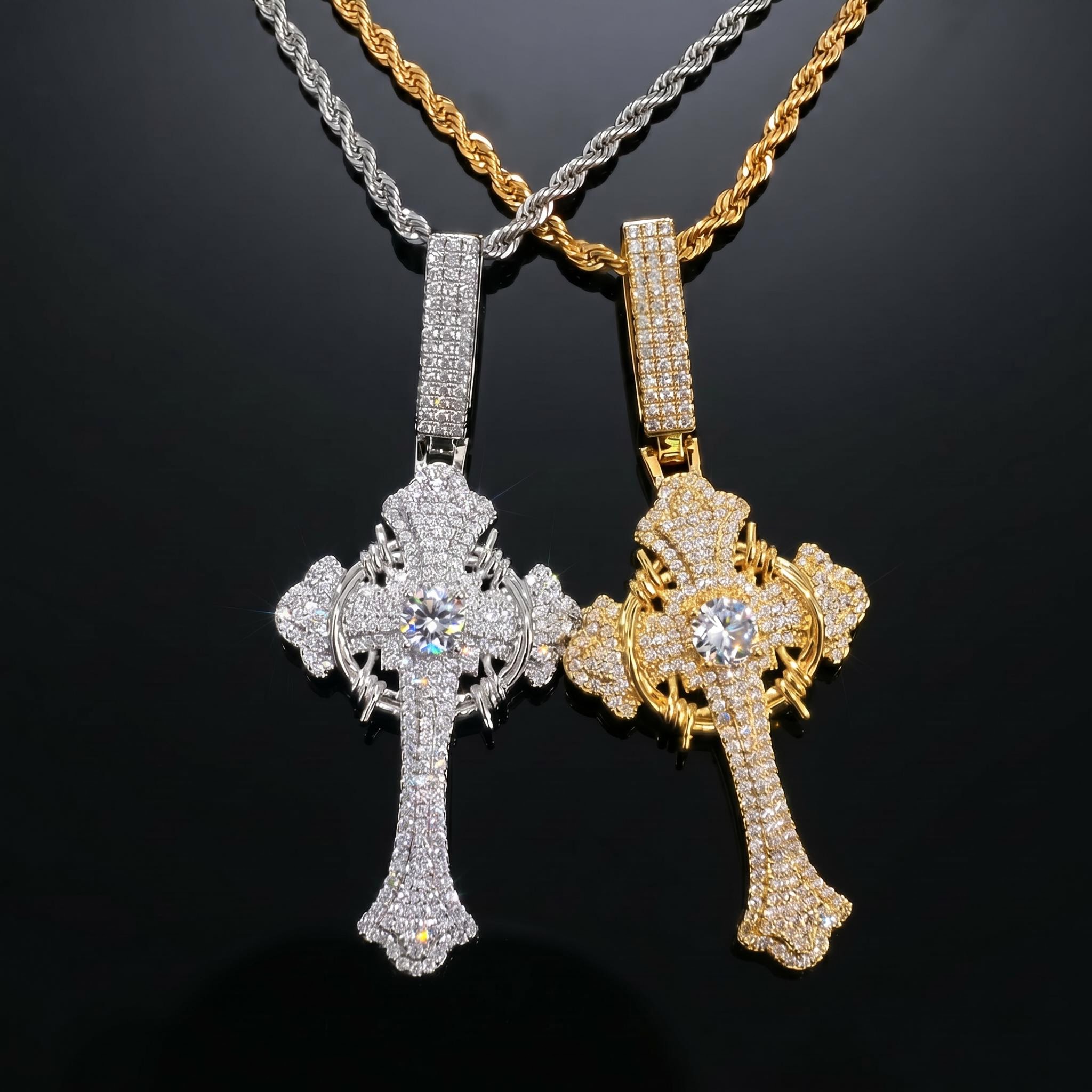 Iced Crown of Thorns Cross Pendant