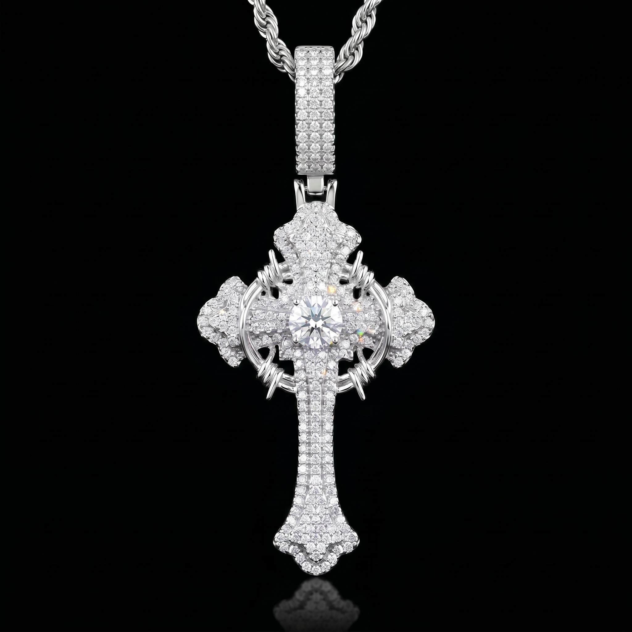 Iced Crown of Thorns Cross Pendant
