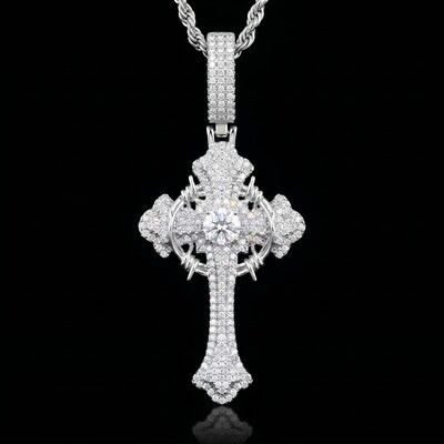 Iced Crown of Thorns Cross Pendant
