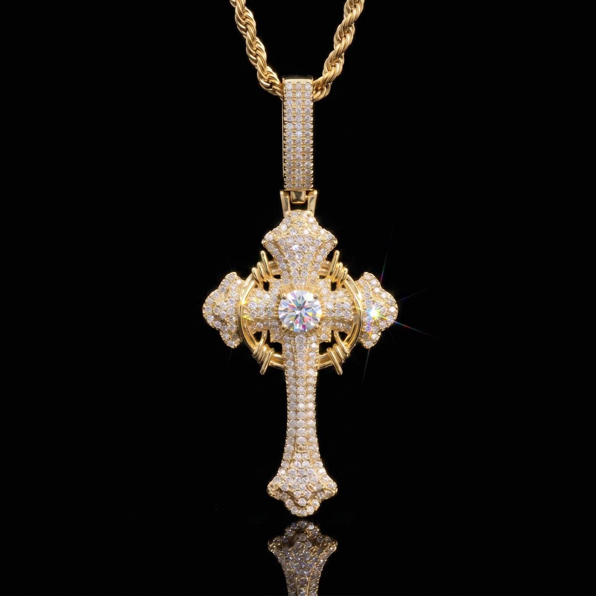 Iced Crown of Thorns Cross Pendant