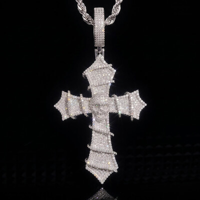 Iced Out Skull Thorned Cross Pendant