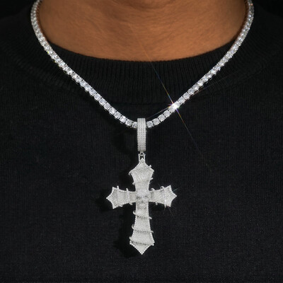 Iced Out Skull Thorned Cross Pendant