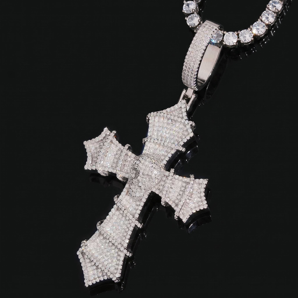 Iced Out Skull Thorned Cross Pendant