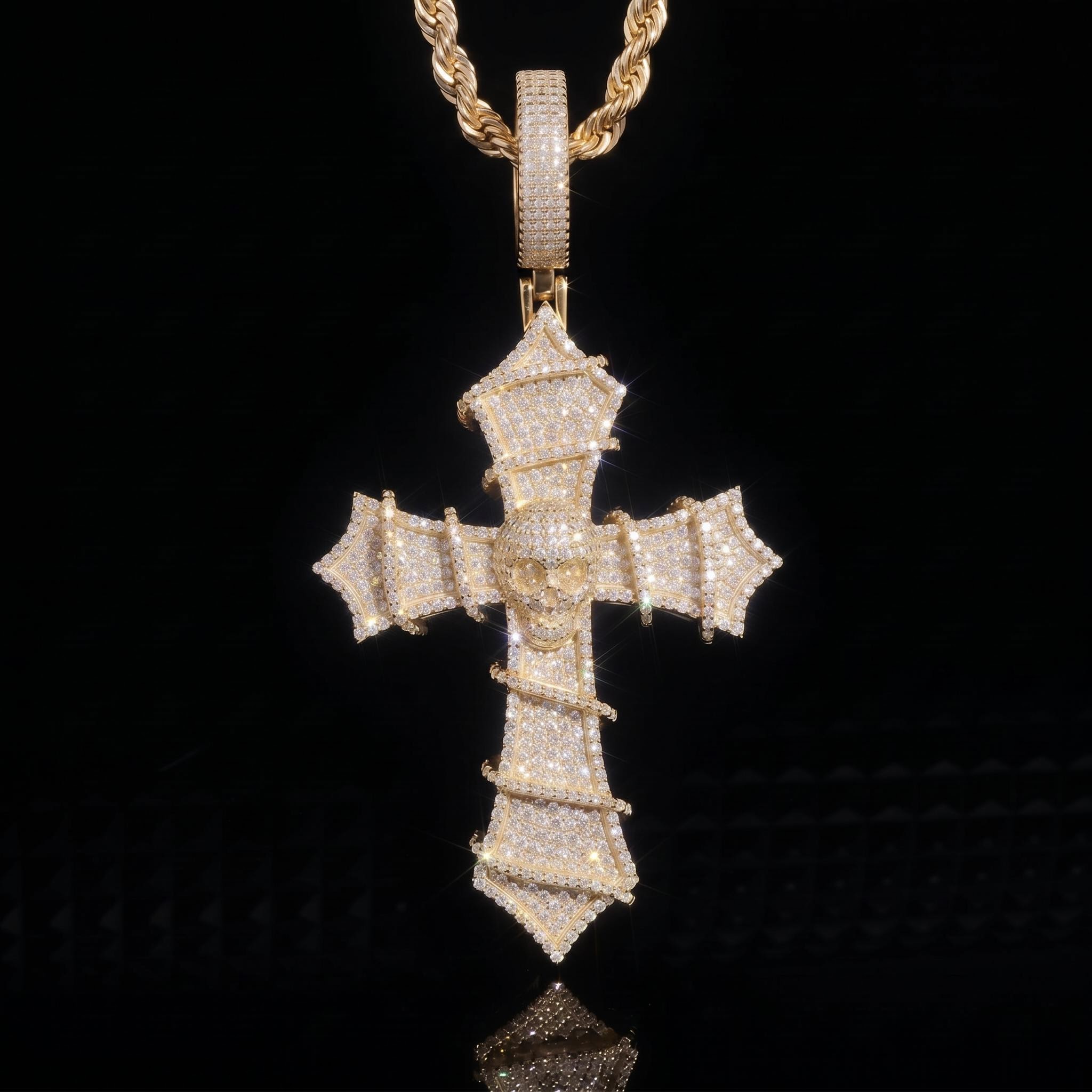Iced Out Skull Thorned Cross Pendant