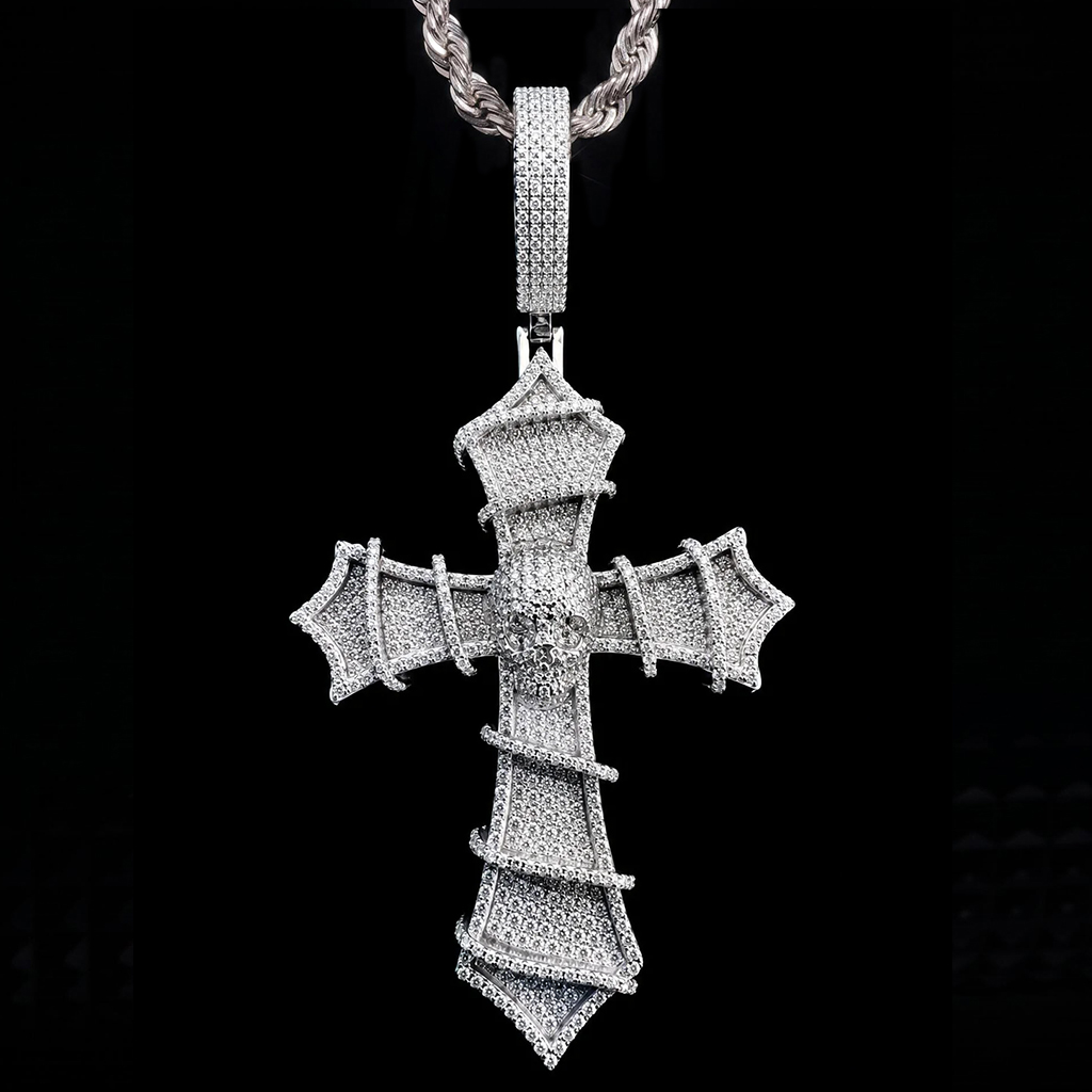 Iced Skull Thorned Cross Pendant Iced Skull Thorned Cross Pendant