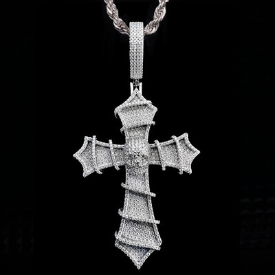Iced Skull Thorned Cross Pendant