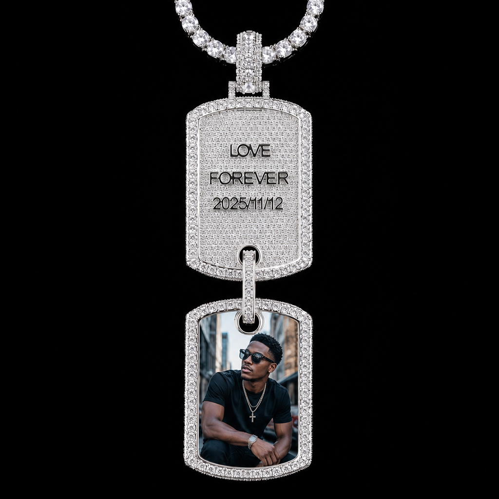 Iced Out Custom Photo & Name Dog Tag Pendant