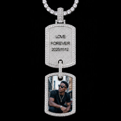 Iced Out Custom Photo & Name Dog Tag Pendant
