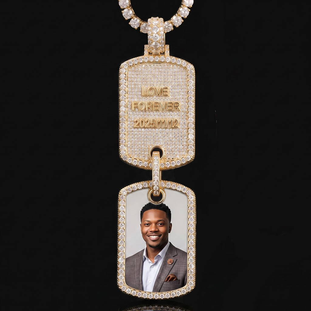 Iced Out Custom Photo & Name Dog Tag Pendant