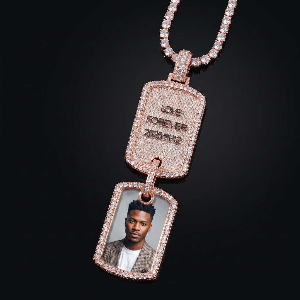 Iced Out Custom Photo & Name Dog Tag Pendant
