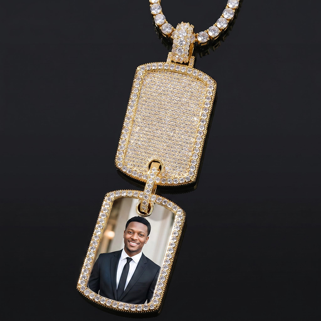Iced Out Custom Photo & Name Dog Tag Pendant